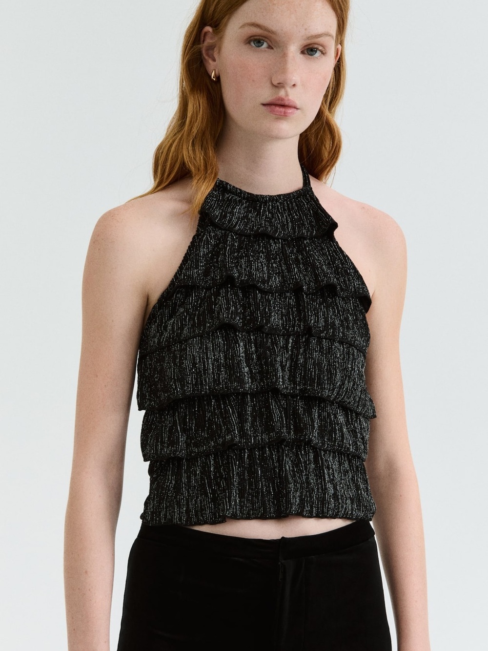 H&M Metallic Ruffle Halter Top